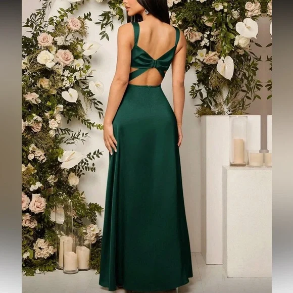 Elegant Green Slit Thigh Party Evening Gown